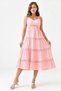 Women's Aerobin Fabric V-Neck Guipure and Gipeli Design Adjustable Strap Midi Powder Dress 10750 - 7