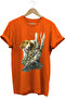 Hunting Hunting Dog and Rabbit Printed Forest Themed 100% Cotton Regular Fit Orange T-Shirt