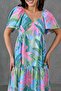 Tropical Patterned Backless Flared Midi Length V-Neck Midi Length Dress 9187 - 5