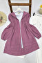 Batwing Sleeve Hooded Linen Jacket - Powder Pink - 3