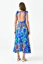 Women's Floral Print Fabric Square Neck Backless Design Bow Tie Strap Detail Midi Dress 105 - 3