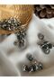 18 Size 1.14 cm Round Ethnic Detailed Metallized Covered Bottom Leg Black Silver Button (50 Pieces)