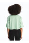 Crop Blouse Crew Neck Green Short Sleeve - 4