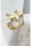 Gold Colored Steel Rectangular Enamel Heart Patterned Hoop Earrings - 4