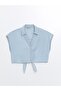 Short Sleeve Crop Women's Jean Shirt - Straight Cut - 6
