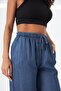 Denim Wide Leg Trousers with Elastic Waist and Laces - 4