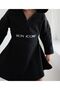 Girl's Cotton Single Jersey Black Standard Fit Hooded Zipper Collar Dress - 3