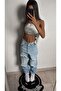 Ice Blue Wash Baggy Cutout Slit Jeans - 6