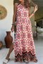 Women's Red V-Neck Long Slit Waterway Loose Dress Bst3650