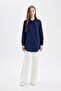 Regular Fit Shirt Collar Basic Plain Viscose Long Sleeve Shirt Tunic D2613Ax24Au - 2