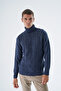 Men's Navy Blue Turtleneck Braided Wool Knitwear Knitted Sweater Trist-5336 - 2