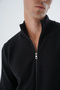 Black Men's 100% Cotton Zippered Stand Collar Knitwear Cardigan Trist-1190 - 6