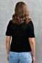 Black Knit Fabric Cable Knit Design Buttoned Shirt Collar Short Sleeved Basic Blouse 23070 - 3