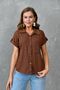 Brown waffle fabric short sleeve pocket design shirt 9628 - 5