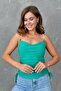 Green Sandy Fabric - Gather Detailed Pearl Strap Blouse 10436 - 7