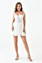 Women's lined tulle fabric chest supported guipure design lace-up backless white mini dress 105 - 7