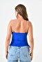 Women's sandy fabric ruched design pearl strap design beige blouse 10436 - 3