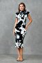 Digital Printed Sandy Fabric Stand Collar Slit Detail Padded Sleeveless Midi Evening Dress 12271 - 7