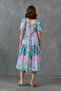 Tropical Patterned Backless Flared Midi Length V-Neck Midi Length Dress 9187 - 3