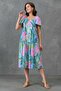 Tropical Patterned Backless Flared Midi Length V-Neck Midi Length Dress 9187 - 6