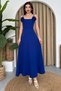 Cobalt Blue Maxi Evening Dress with Strapless Collar and Rose Accessories - Atlas Fabric 258