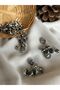 18 Size 1.14 cm Round Ethnic Detailed Metallized Covered Bottom Leg Black Silver Button (50 Pieces) - 2