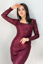 Women's Square Neck Sequin Evening Dress Navy Blue, Burgundy, Emerald Green, Red, Beige, Black - 3