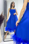 Women's Cobalt Blue Flared Hem Tulle Detail Midi Evening Dress Black, White
