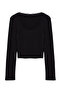 Black Square Neck Lace Detailed Crop/Short Knitted Blouse Twoaw25Bz00007 - 15