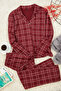 Bordo %100 Pamuklu Ekoseli Örme Pijama Takımı THMAW20PT0266 - 7