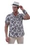 Black Floral Print on White Hawaiian Relaxed Fit Short Sleeve Summer Shirt - 5