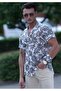 Black Floral Print on White Hawaiian Relaxed Fit Short Sleeve Summer Shirt - 8