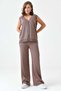 Women's V-Neck Sleeveless Buttoned Vest & High Waist Wide Leg Knitwear Trousers Coffee Knitwear Suit 103 - 8