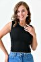 Women's Knit Fabric Embroidered Design Sleeveless Basic Black Blouse 2415 - 4