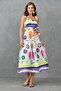 Digital Print Patterned Fabric Button and Belt Detailed Strappy Maxi Dress 10761