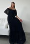 Black Lined Chiffon Fabric Strapless Collar Pleat Design Maxi Dress582848 - 4