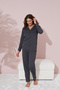 Star Patterned Anthracite Black Cotton Pajama Set - Buttoned - 2