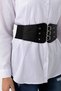 Flexible Elastic Detailed Waist Corsage Three Setting Detailed Faux Leather Black Wide Women's Belt 1017 - 6
