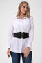 Flexible Elastic Detailed Waist Corsage Three Setting Detailed Faux Leather Black Wide Women's Belt 1017 - 2