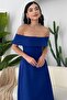 Madonna Collar Saks Blue Midi Atlas Evening Dress - Design 222 - 7