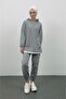 Text Hooded Basic Oversize Gray Bottom Top Tracksuit Set