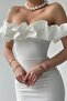 Women's White Atlas Fabric Ruffled-Collar Design Mini Dress 223 - 5