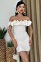 Women's White Atlas Fabric Ruffled-Collar Design Mini Dress 223 - 2
