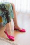 Vina Fuchsia Bowknot Satin (2 cm Heel) Ankle Strap Pointed Toe Daily Ballet Flats - 5