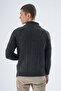 Men's Anthracite Stand Collar Buttoned Wool Knitwear Cardigan with Braided Pockets - 4