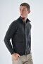 Men's Anthracite Stand Collar Buttoned Wool Knitwear Cardigan with Braided Pockets - 2