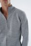 Men's Gray Stand Collar Zippered Flat Pocket Wool Knitwear Knitted Cardigan Trist-5335 - 8