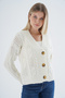 Women's Bone Oversize V-Neck Hair Braided Openwork Buttoned Wool Blend Knitwear Knitted Long Cardigan