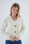 Women's Bone Oversize V-Neck Hair Braided Openwork Buttoned Wool Blend Knitwear Knitted Long Cardigan - 2