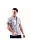 Blue Floral Printed Cotton Hawaiian Open Neck Short Sleeve Summer Shirt on White - 2